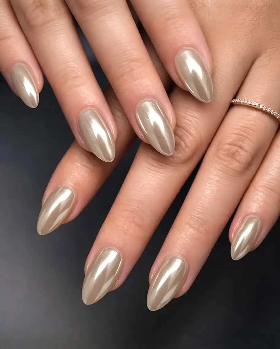 Champagne Chrome Nails