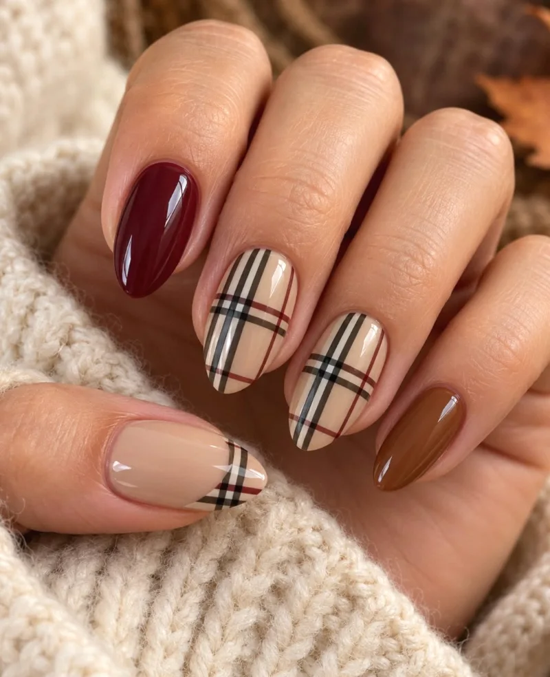 Plaid Accent Nail for Fall