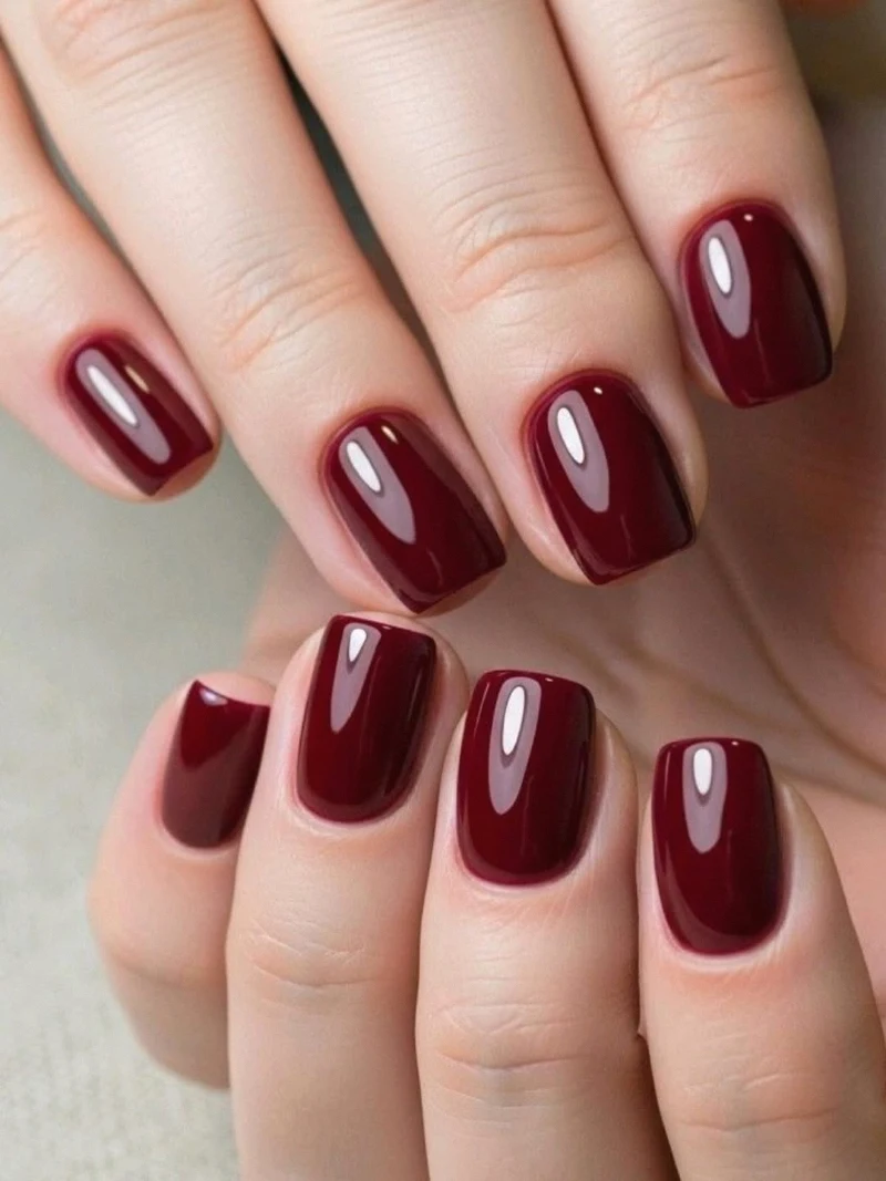 Classic Cherry Red Short Nails