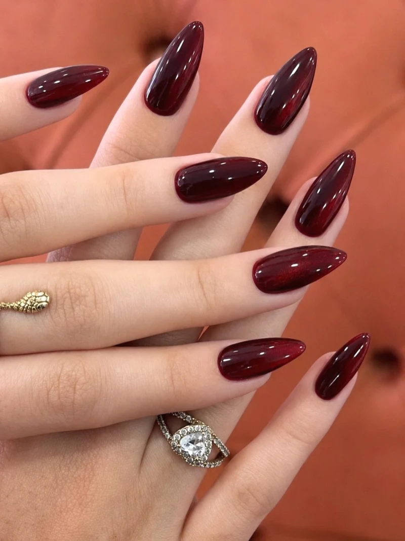 Deep Burgundy Velvet Cat-Eye