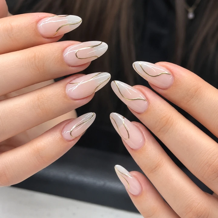 Thin Gold Line Minimal Nail Art
